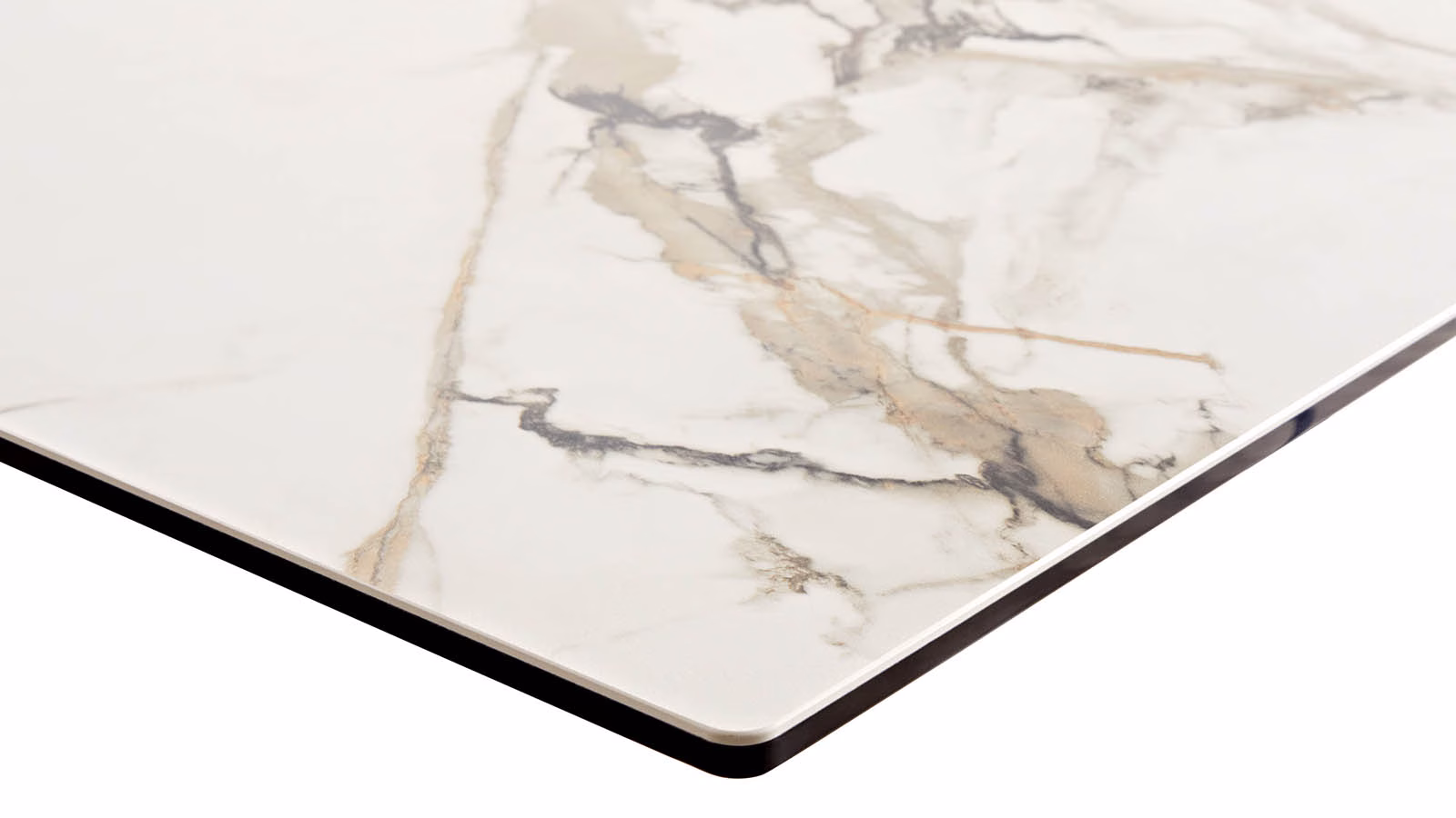 Detailaufnahme einer dünnen Keramik Esstischplatte